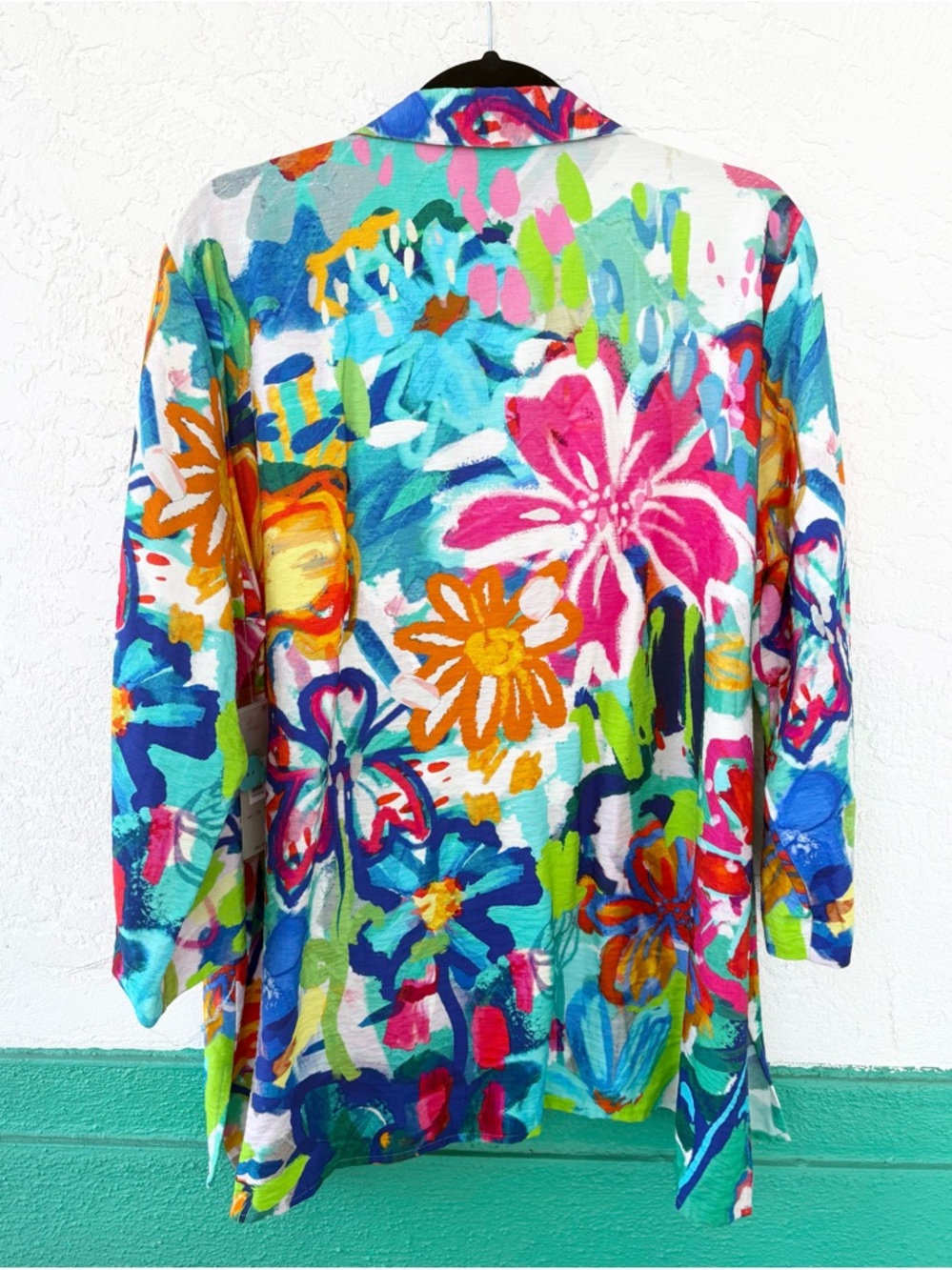 Ali Miles Floral Button Front Blue White Tunic Top Jacket 1X NWT - Picture 4 of 9